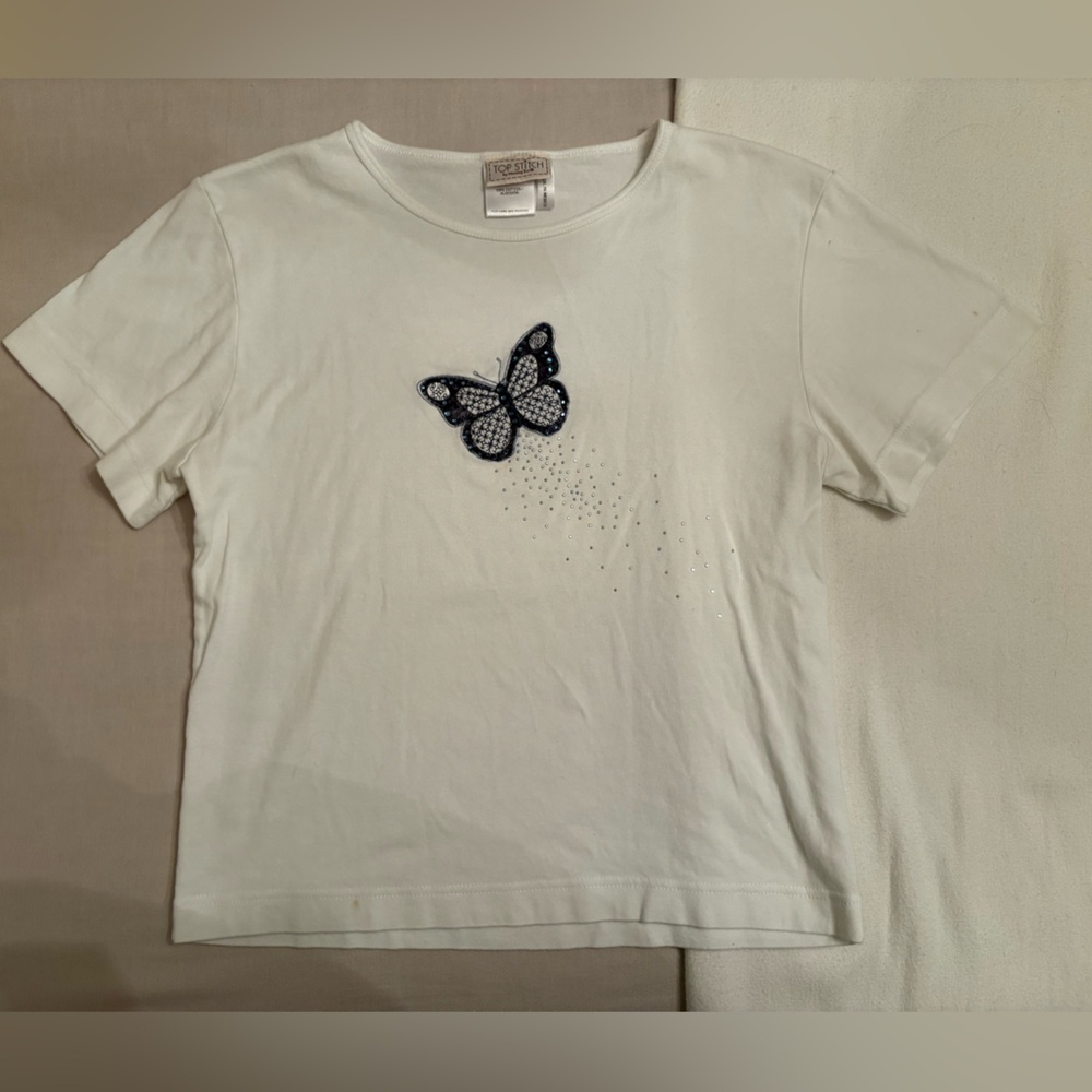 vintage embroidered and sequin butterfly tshirt